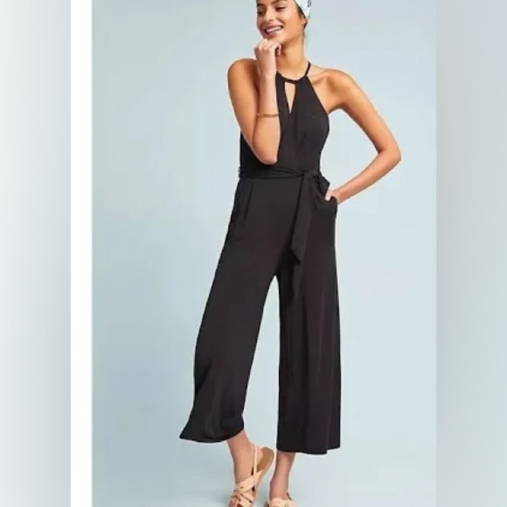 Anthropologie Maeve Black Corinne Wide Leg Jumpsuit Size M